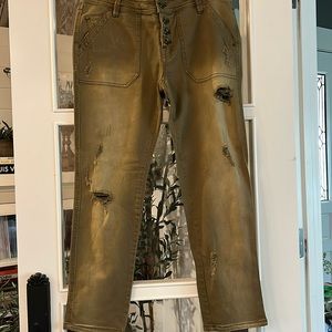 Free People straight leg green ripped jeans